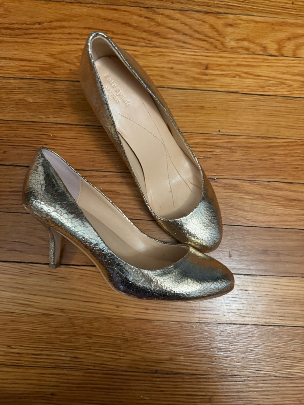 kate spade Metallic Gold Textured Leather Pumps